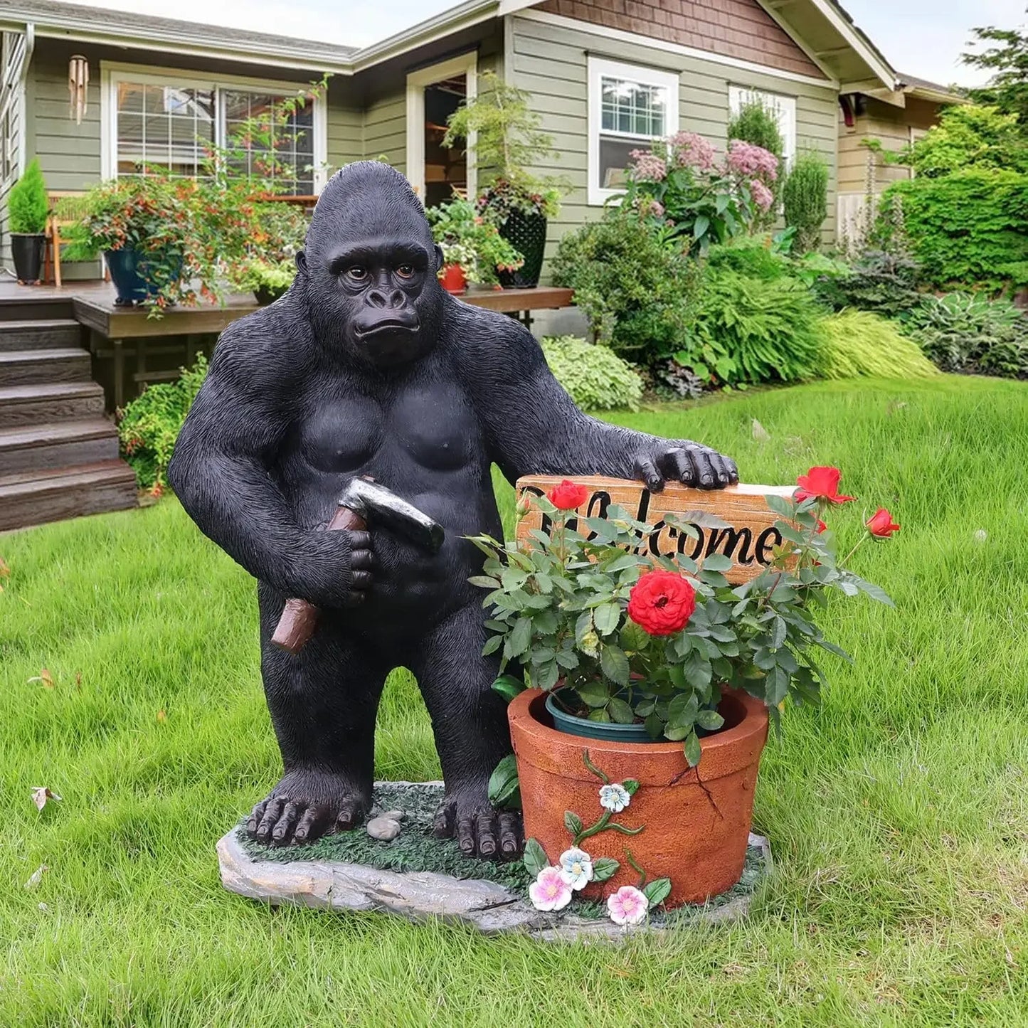 Unique Statues Planter Gorilla Statue - Gorilla Flower Pot Kingkong Garden Sculptures Animal Landscaping Ornament