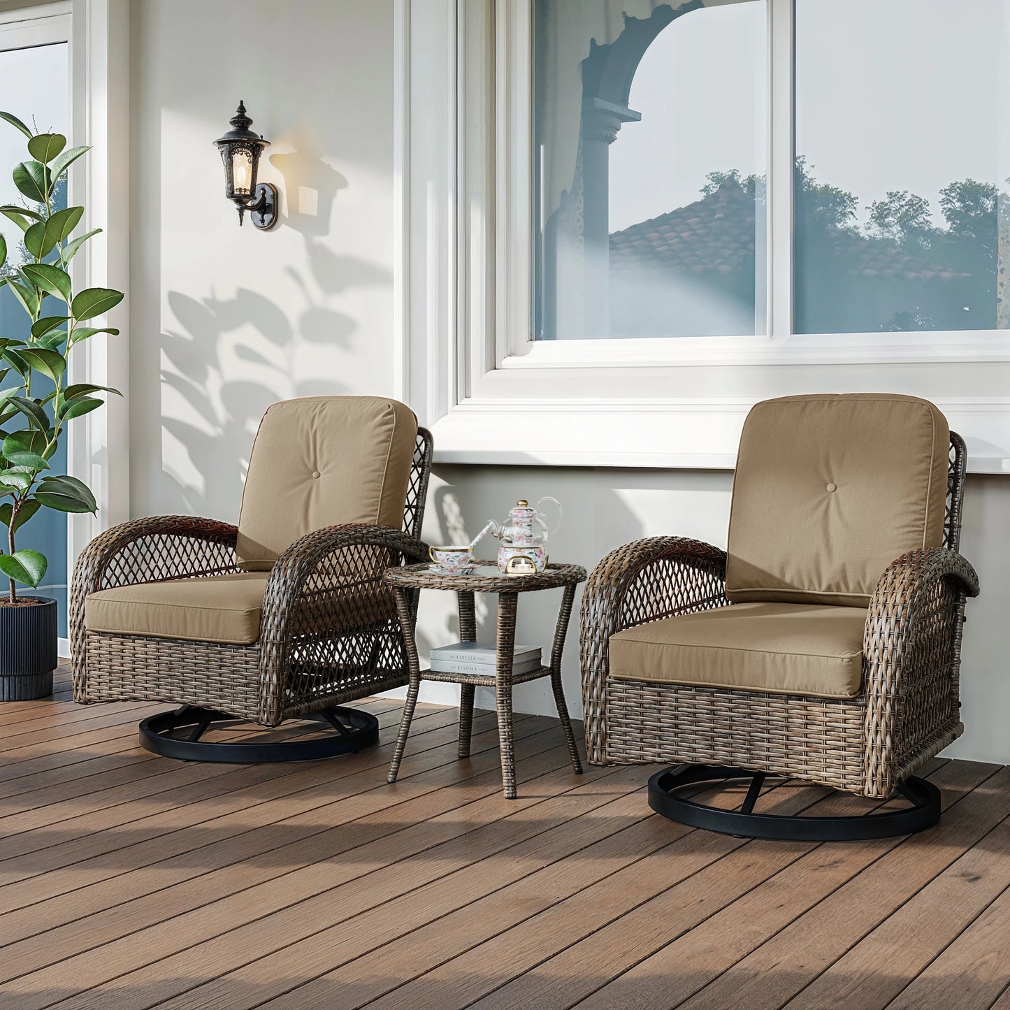 Hoomic 3 Piece Patio Furniture Set Outdoor Rocking Cushions