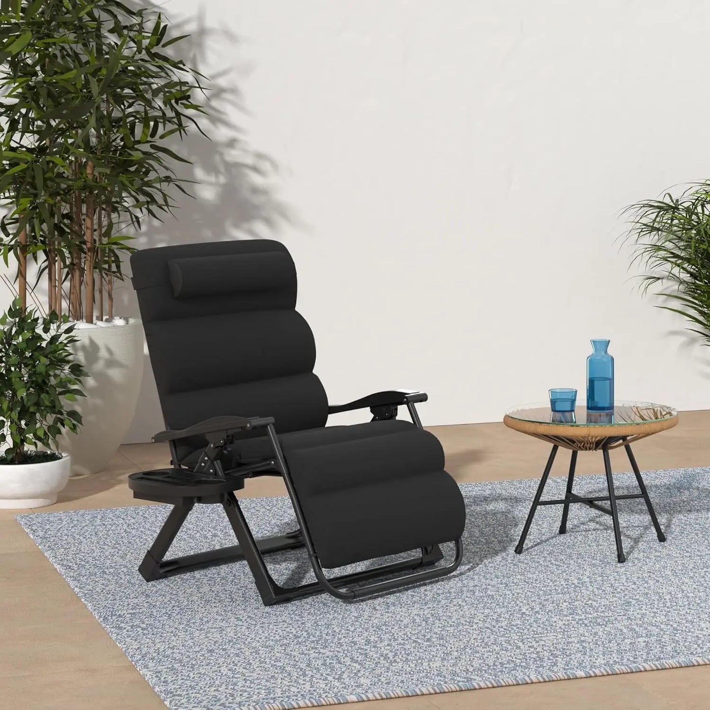 Oversized Zero Gravity Chair, Folding Outdoor Patio Recliner, XL Anti Gravity Lounger w/Removable Cushion, Cup Holder, Side Tray