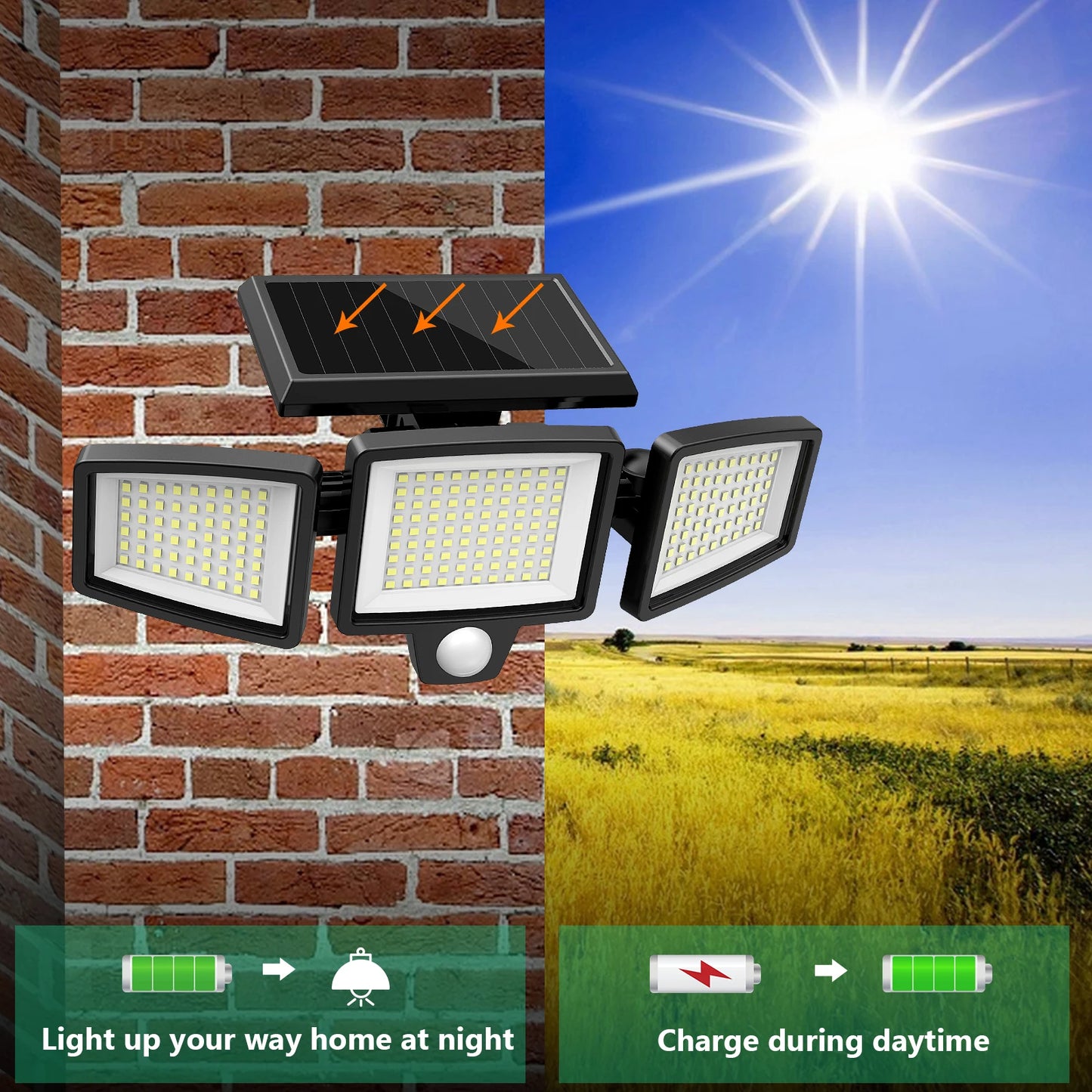 3Pack Outdoor Solar Lights, 210LED 2500LM Motion Sensor Security Lights, IP65 Waterproof for Porch, Garage, Yard Entrance, Patio
