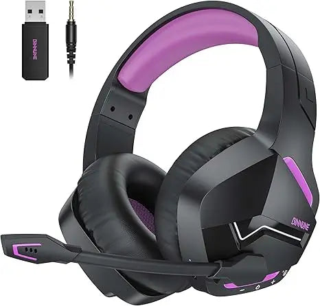 Binnune BW01 Wireless Gaming Headset with Microphone for PC PS4 PS5 2.4G Bluetooth USB Gamer Headphones with Mic for Laptop Computer