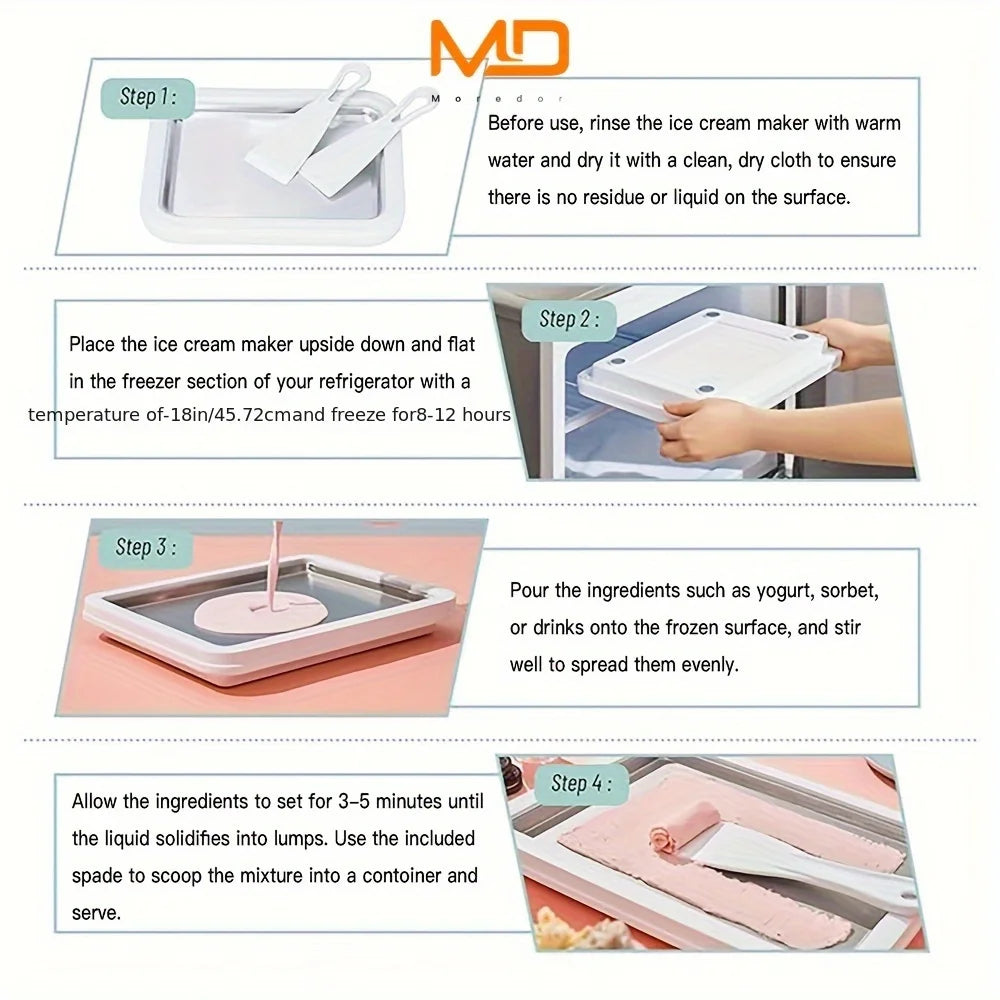 Portable Ice Cream Roll Maker Stainless Steel 2 Scoops