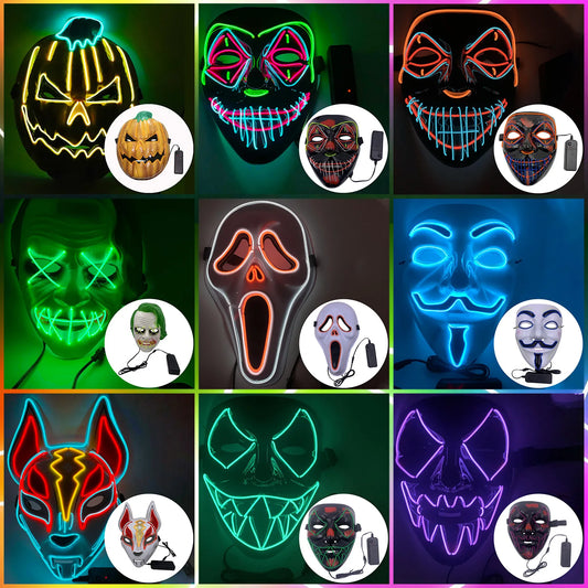 Halloween LED Mask Neon Glow Party Masquerade Mask Glow
