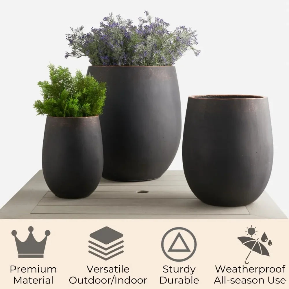Large Outdoor Planter ,17.7"+13.3"+9.5" Dia Round Concrete Planter Set of 3