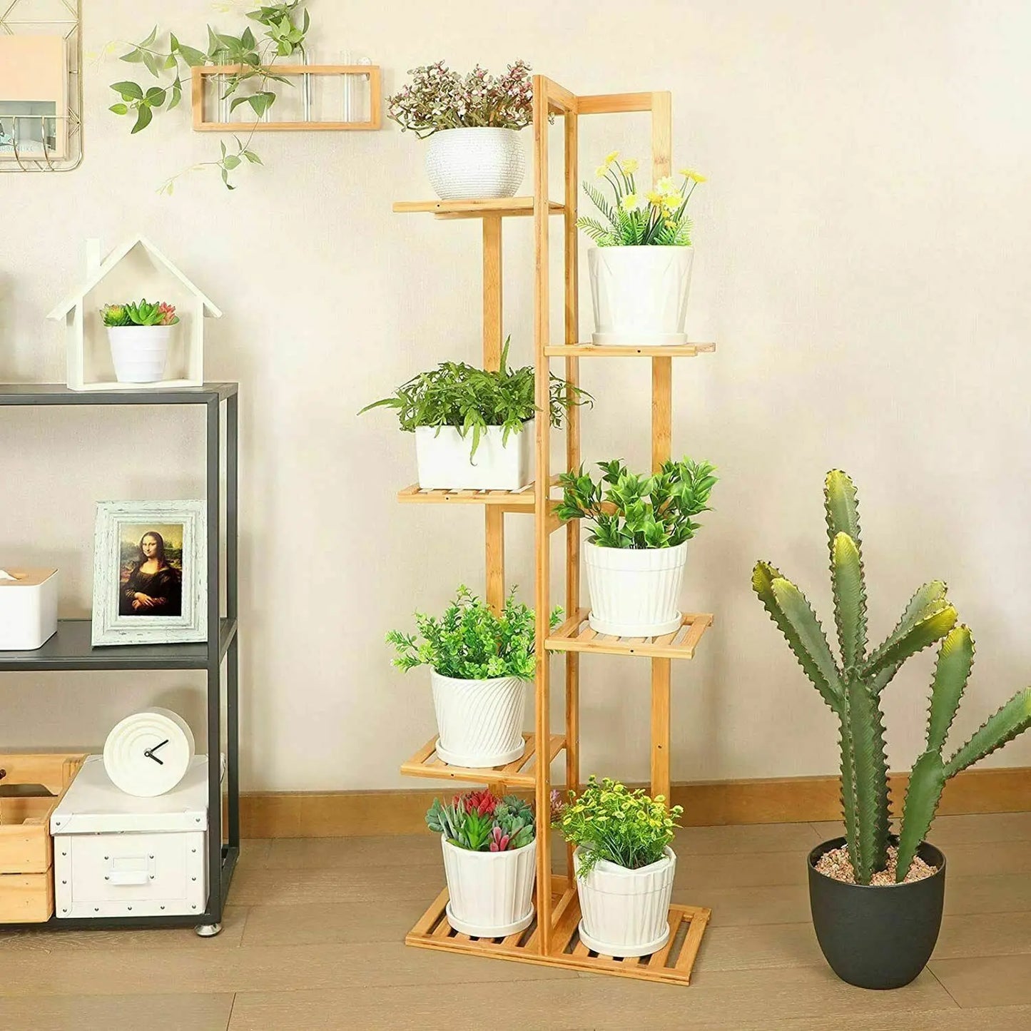 Bamboo 5 / 6 Tier Plant Stand Rack Multiple Flower Pot Holder Shelf for Indoor Outdoor Patio