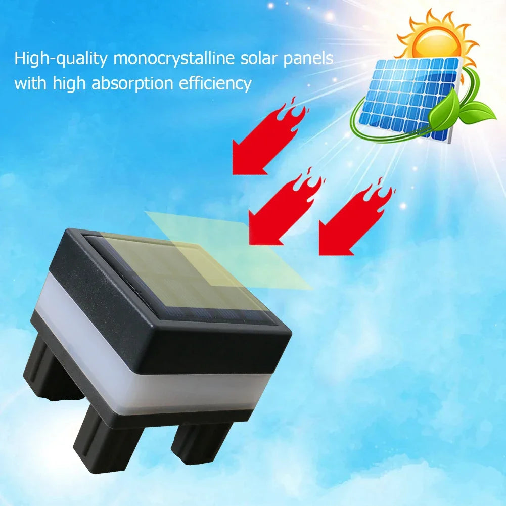 Outdoor Garden Street LED Light Solar Panel Pipe Pillar Post Square IP44 Waterproof Monocrystalline Cap Fence Lamp