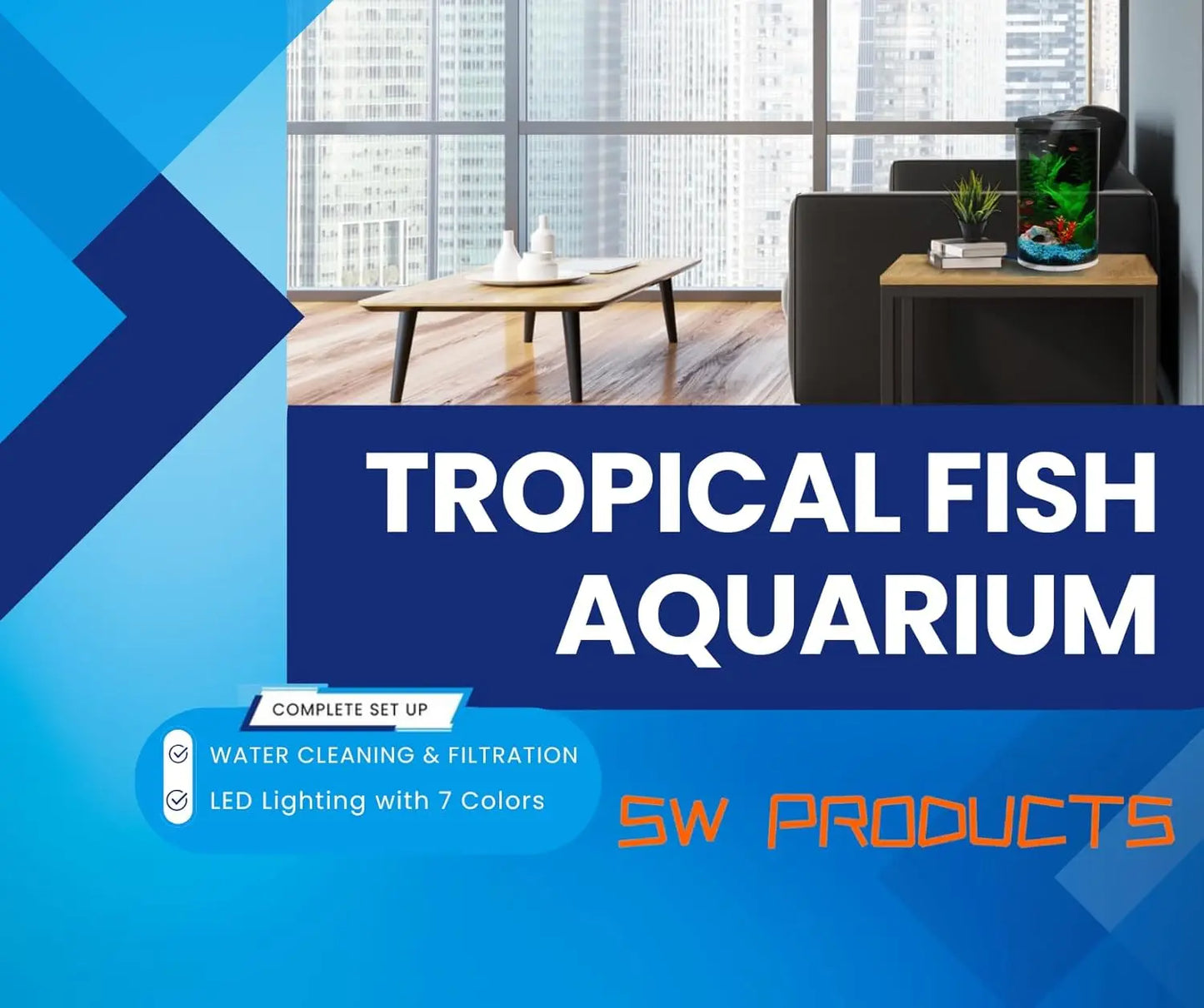 Plastic 6 Gallon AquaView 360 Aquarium Kit Power Filter LED