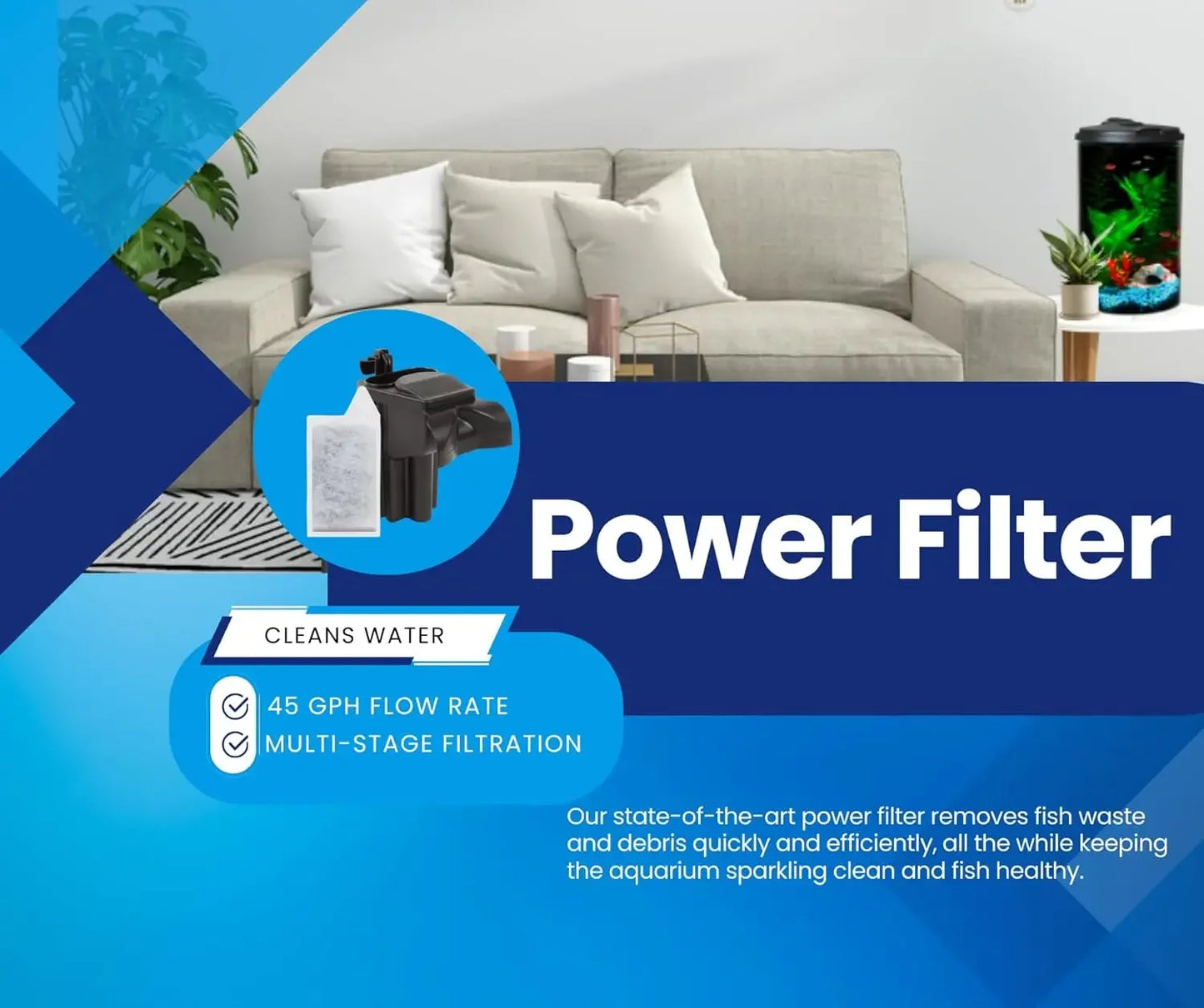 Plastic 6 Gallon AquaView 360 Aquarium Kit Power Filter LED