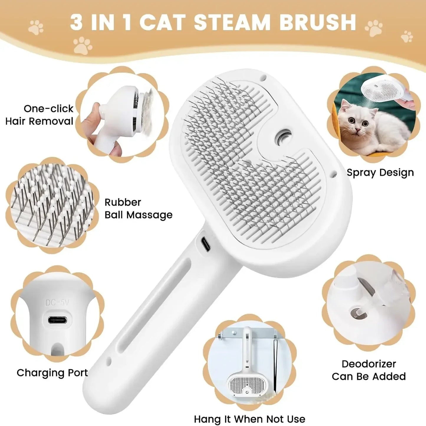Dogs And Cats Comb Self Cleaning Pet Hair Remover Brush Dematting Grooming Tool With Built In Mist Humidifier