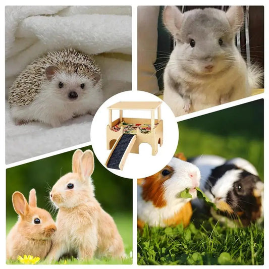 Chinchilla House Double-Layer Wood Hamster House Playground Small Animal Toys Shelter With Ladder Chinchilla Cage Accessories