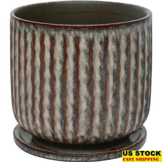 8 Inch Ceramic Planter With Saucer Indoor Outdoor Modern