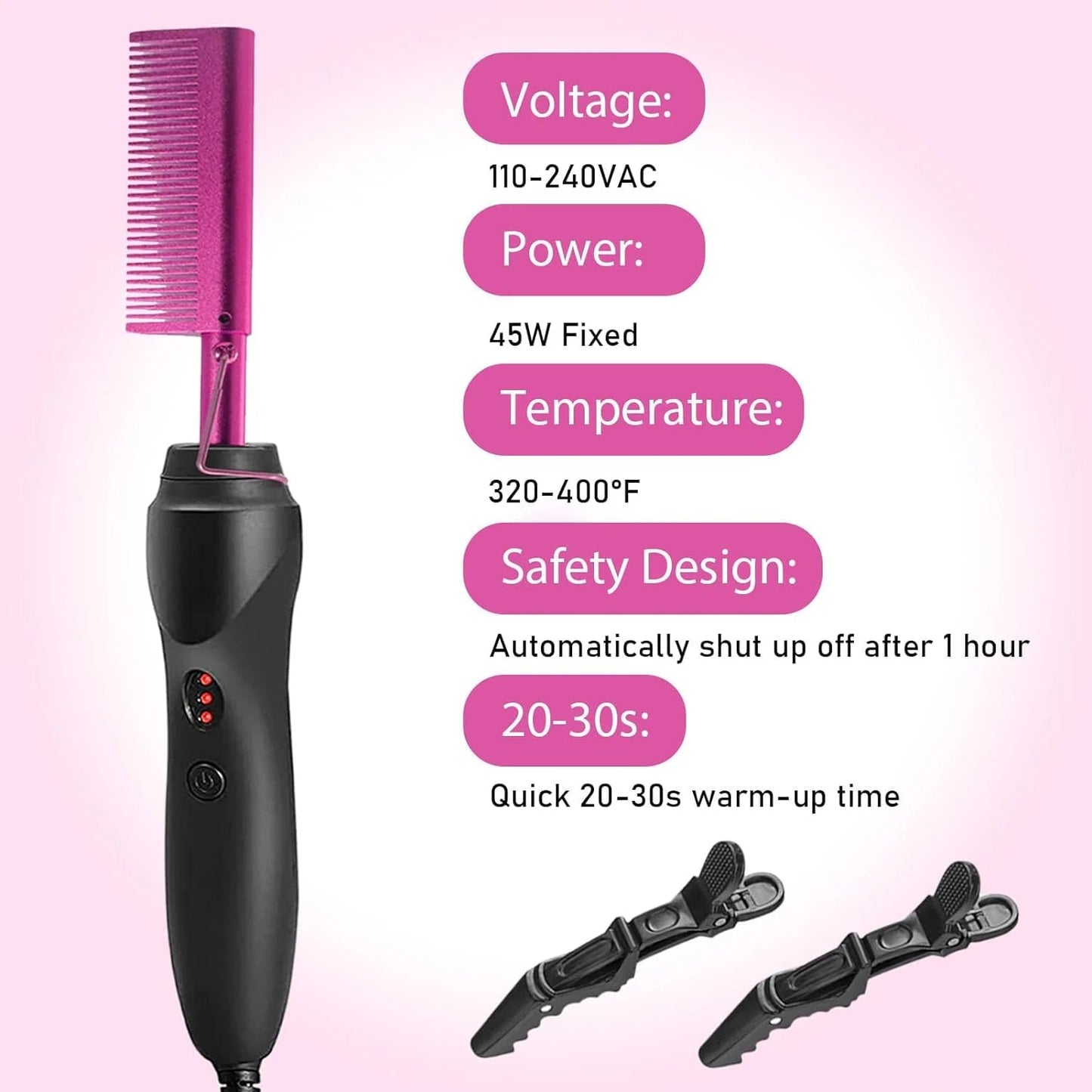 Electric Hot Heating Comb Curling Iron Pressing Comb for Wig Fast Heating Straightening Brush Hair Wax Stick Styling Tool Set