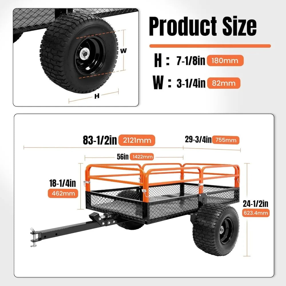 Heavy Duty ATV UTV Trailer Dump Cart 1500LBS Load Universal