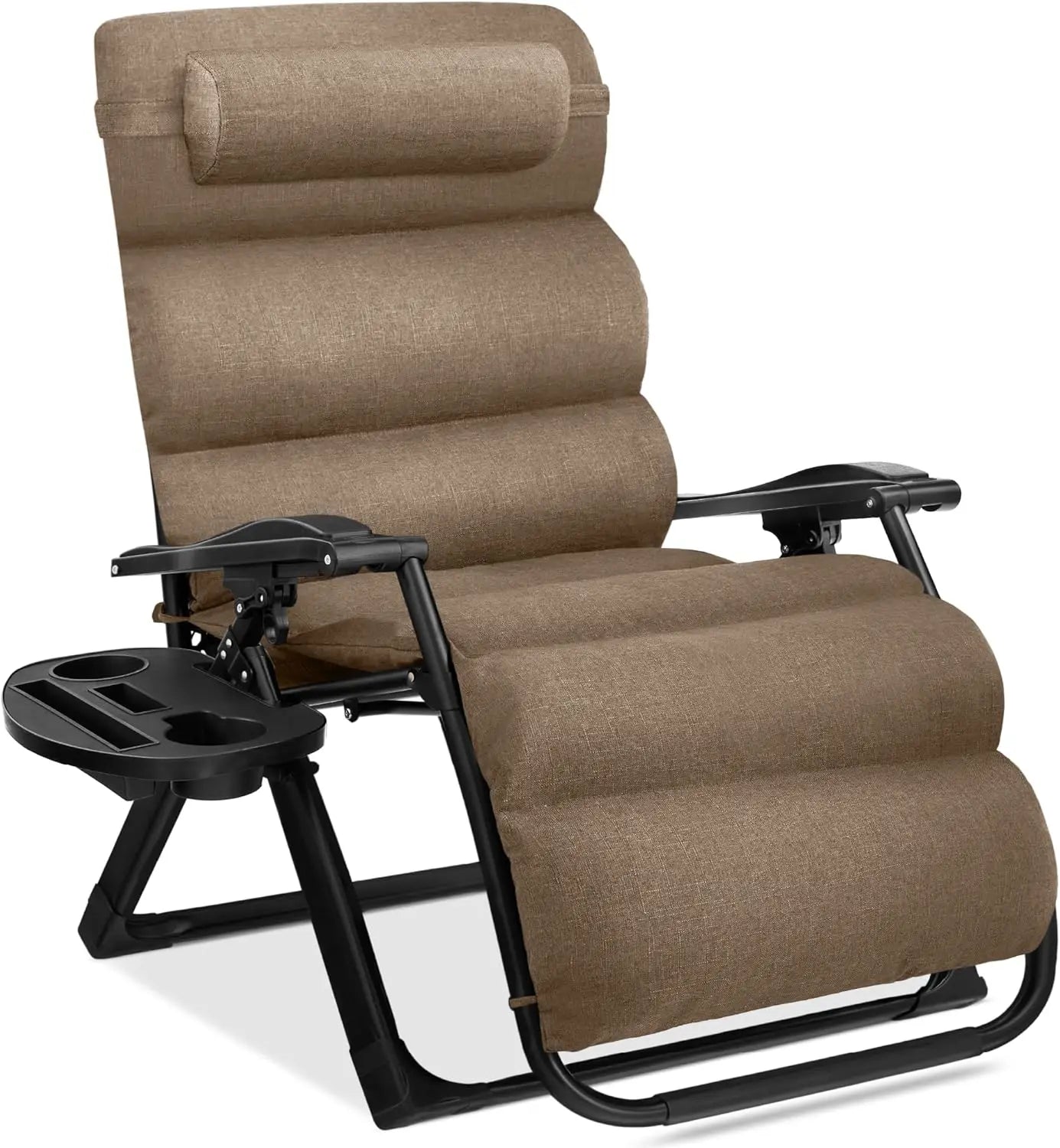 Oversized Zero Gravity Chair, Folding Outdoor Patio Recliner, XL Anti Gravity Lounger w/Removable Cushion, Cup Holder, Side Tray