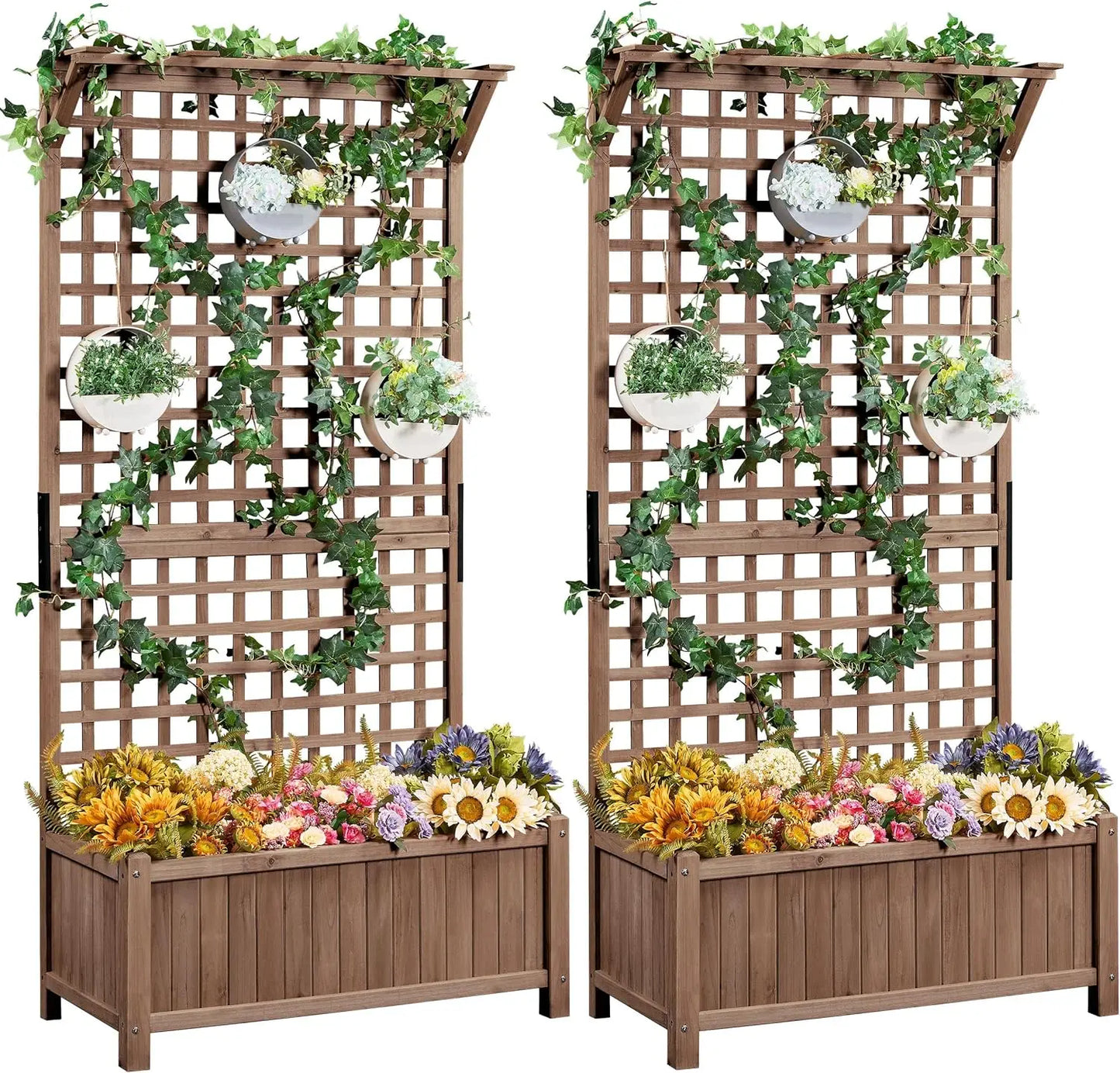 72" H Garden Planter with Trellis for Vine Climbing Horticultural Plants Garden Box Outdoor W/Drainage Holes Raised Garden Bed
