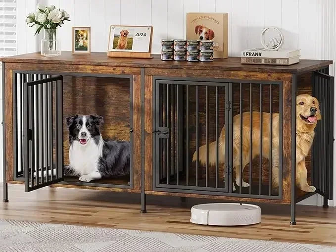 78 Inch Dog Cage Furniture for 2 Dogs, Extra Large Double Dog Crate Furniture Large Breed, 78.74"L x 27.56"W x 32.68"H
