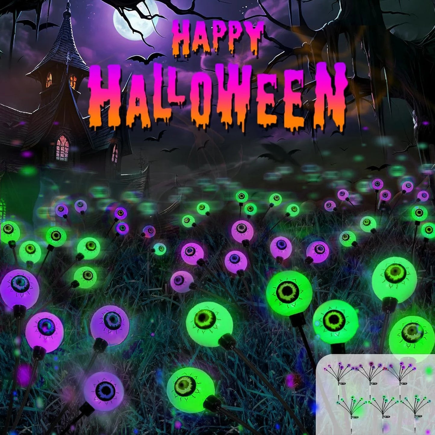 2/4/6 Pack Halloween Decorations Outdoor Solar Scary Eyeball Lights, Purple/Green Eyeball Lights, For Yard/ Garden/ Party Decor
