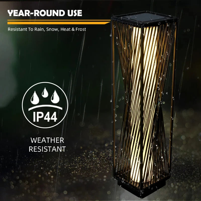 Outdoor Solar Floor Lamp, Patio Weather-Resistant Resin Wicker Solar Light for Yard, Garden, Pathway, Deck