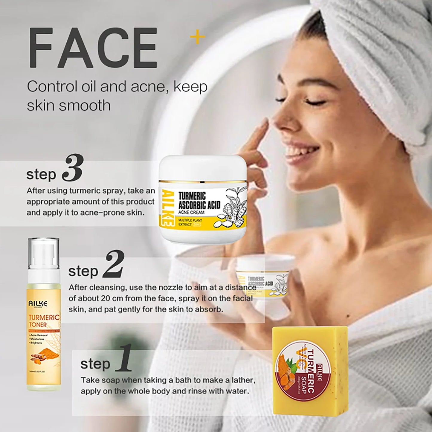 Organic Turmeric Skin Care Kit Brighten Remove Darkness Lighten Hydrate Exfoliate Even Skin Tone for Private Label