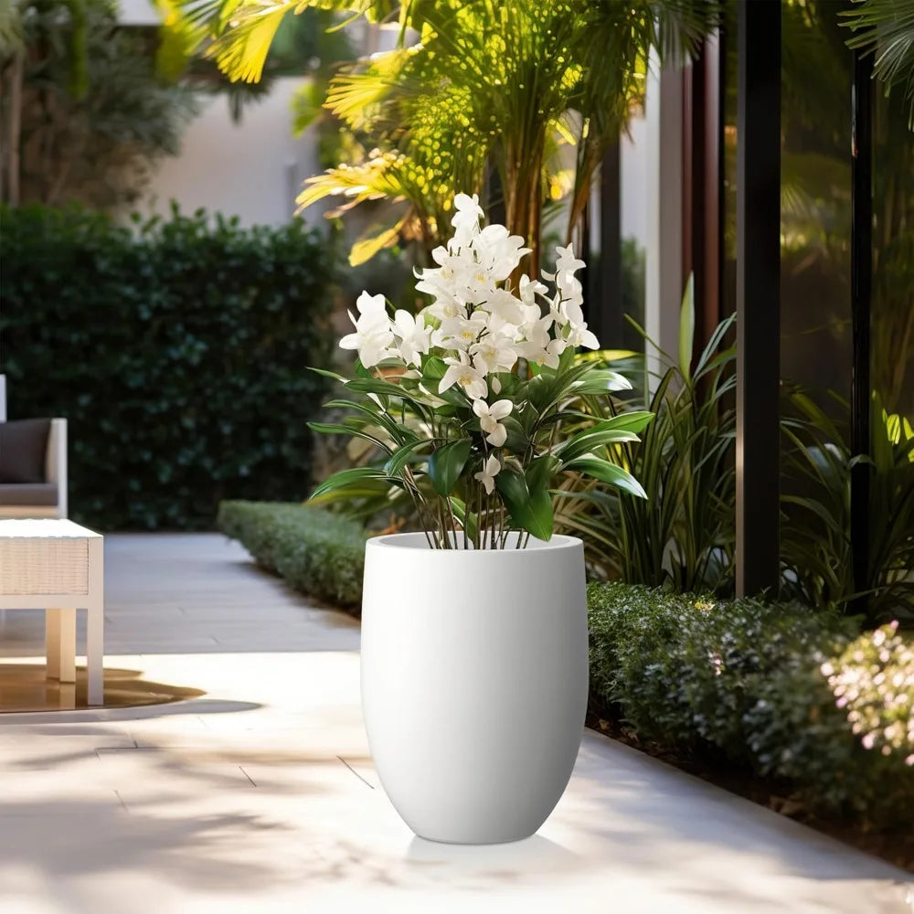 Kante 21.7" H Snow White Concrete Tall Planter, Large Outdoor Indoor Decorative Pot with Drainage Hole and Rubber Plug, Modern R