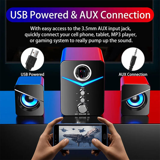 USB Computer LED Speakers Subwoofer For Desktop PC