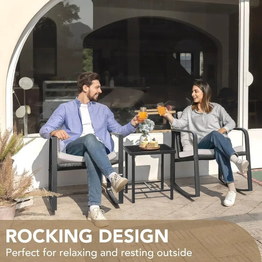 2 Piece Rocking Bistro Set Wicker Patio Outdoor Furniture