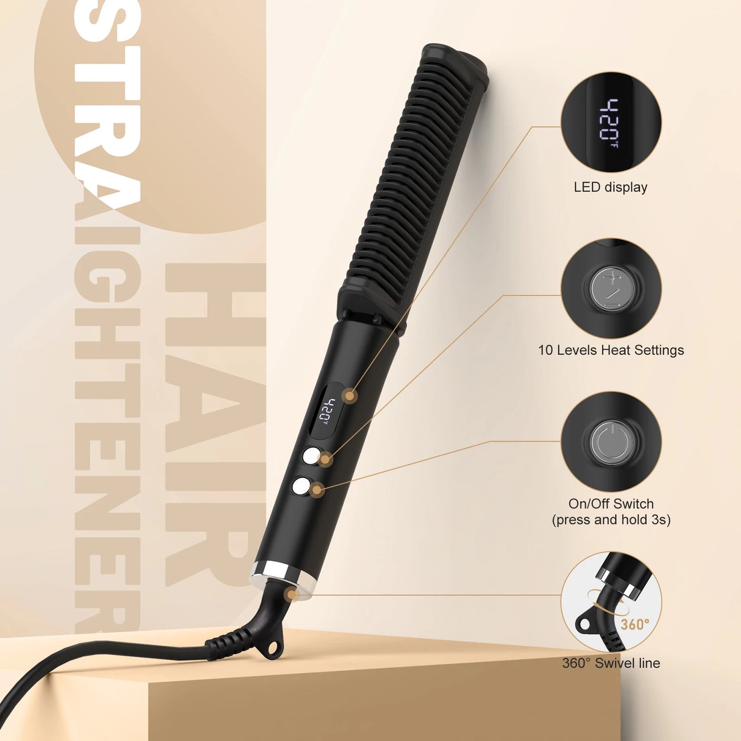 SEJOY Hair Straightening Comb 240-420 ℉ Negative Ion PTC Ceramic Heating 360°Rotating Wire Rapid Heating