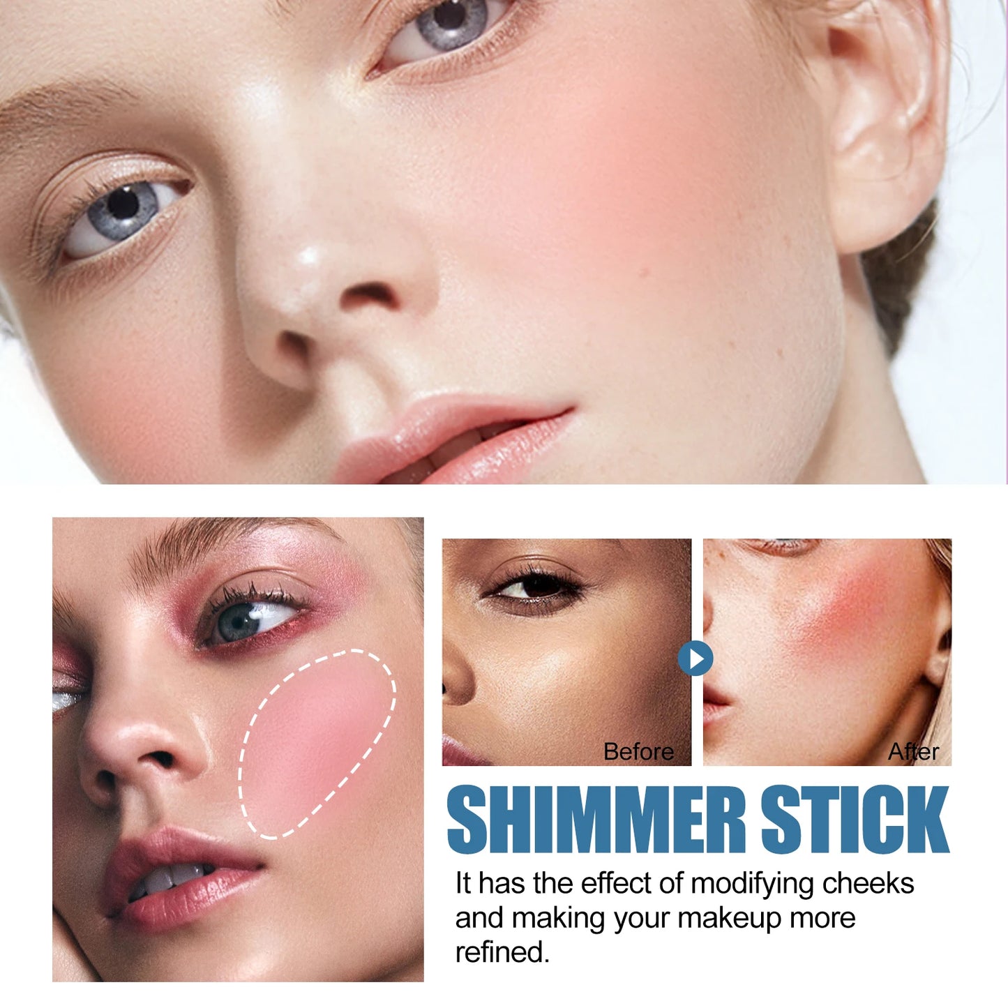 EELHOE Multipurpose Blush Stick Natural Long Lasting Makeup Effect Easy Color Rouge Non-Removing Matte Silky for All Skin Color