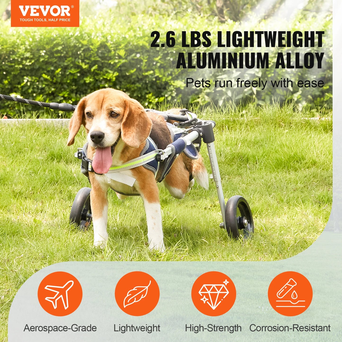 VEVOR 2 Wheels Dog Wheelchair for Back Legs Pet Wheelchair Dog Cart for Injured Disabled