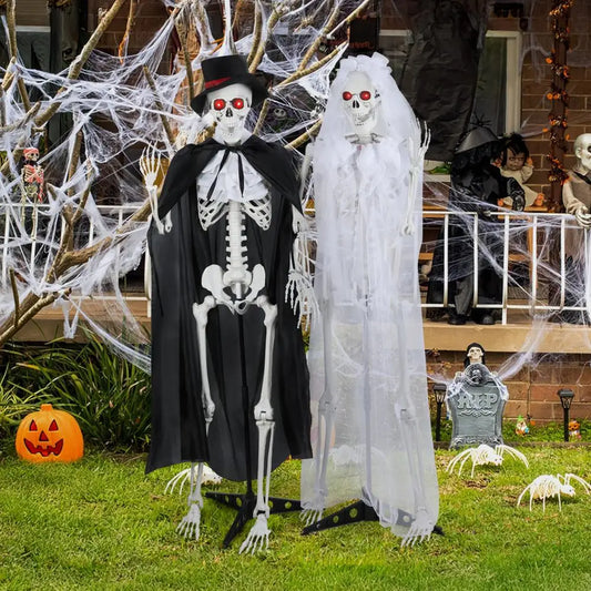 65 Inch Halloween Bride Groom Skeleton With Movable Joints