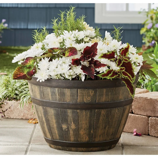 Rustic Whiskey Barrel Planter UV Resistant Indoor Outdoor