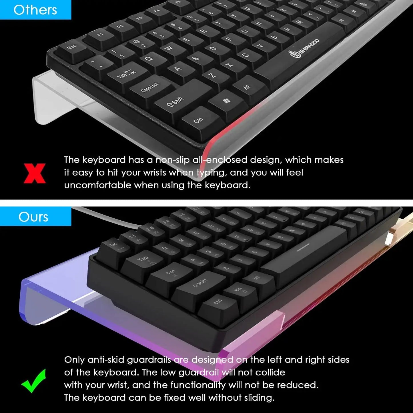 MAMBASNAKE Clear 366 Kinds RGB Acrylic Tilted Computer Keyboard Holder,PC Keyboard Stand Tray Holder for Easy Ergonomic Typing
