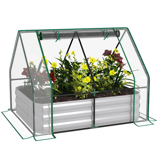 Steel Raised Garden Bed Planter Box Kit with Greenhouse, for Dual Use, Clear