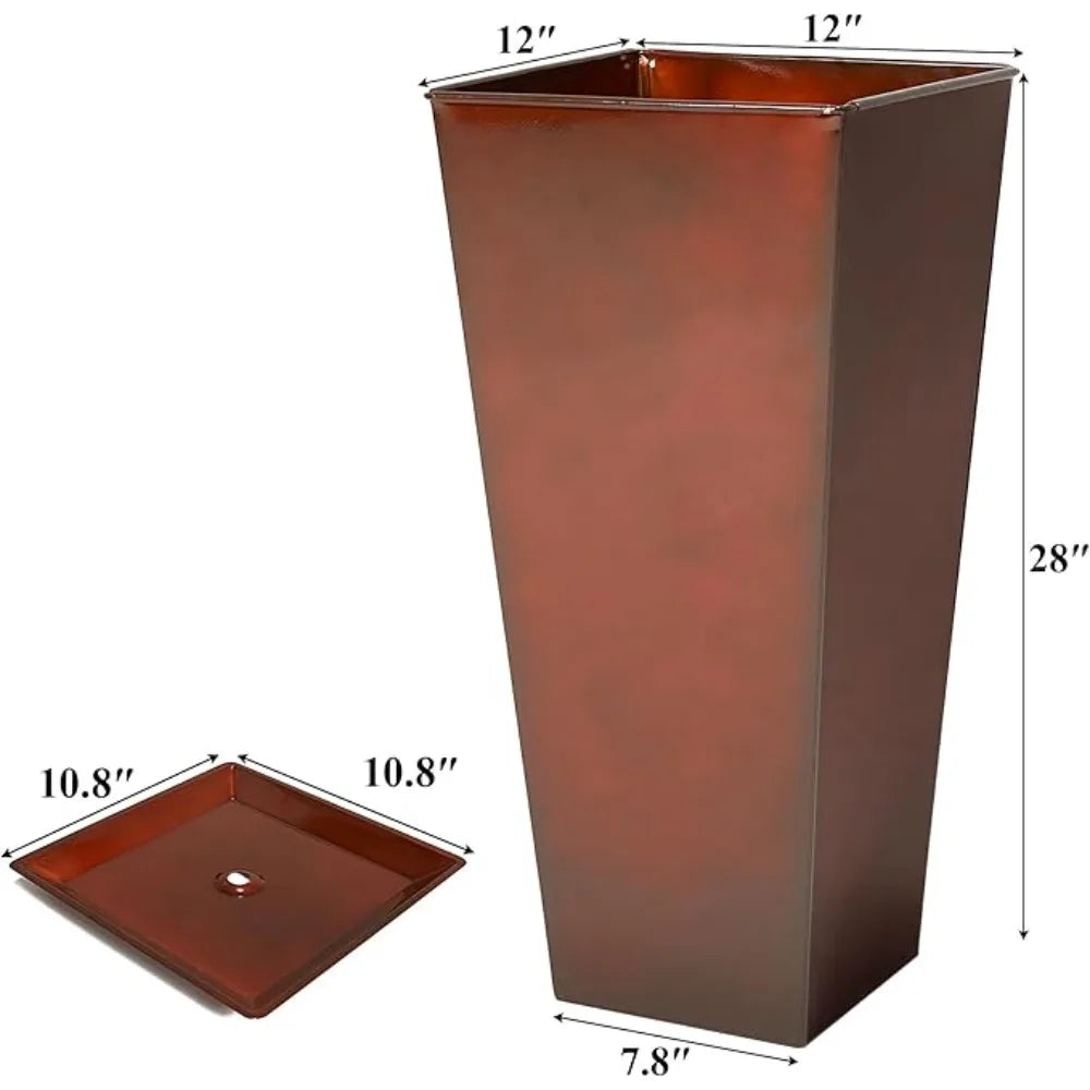 Worth Garden 28 Inch Large Red Glazed Metal Planter Set of 2
