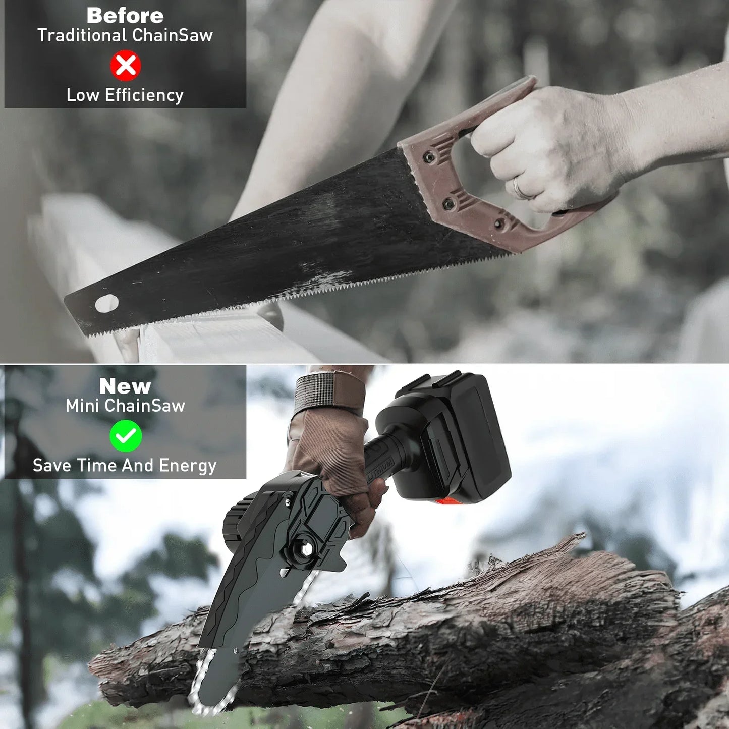 6-Inch Mini Chainsaw, Handheld Chainsaw for Cutting Wood, Trimming Trees and Laying Flooring