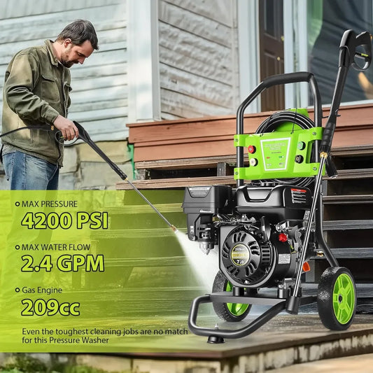 4200PSI Pressure Washer 4.0GPM and 209CC Gas Powered Washing Machine Commercial High Pressure Washer with 25ft Hose&4 Nozzles