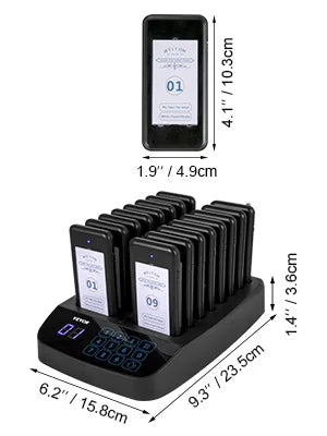 SucceBuy Wireless Restaurant Buzzer Pager 10-20 Coasters Paging Guest Calling Queuing System Touch Screen for Coffee Shop