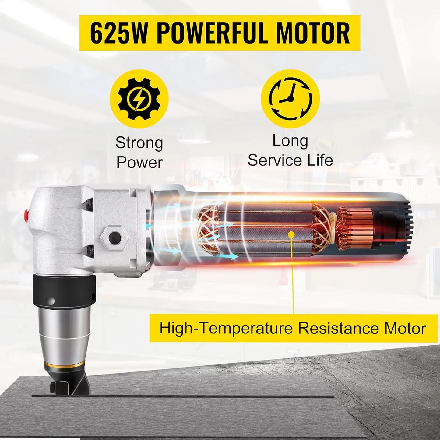 Electric Metal Nibbler 625W Nibbler Metal Cutter 1000RPM High Speed Rotor 0.16in/4mm Metal Nibbler 110V w Replaced Blades Storag