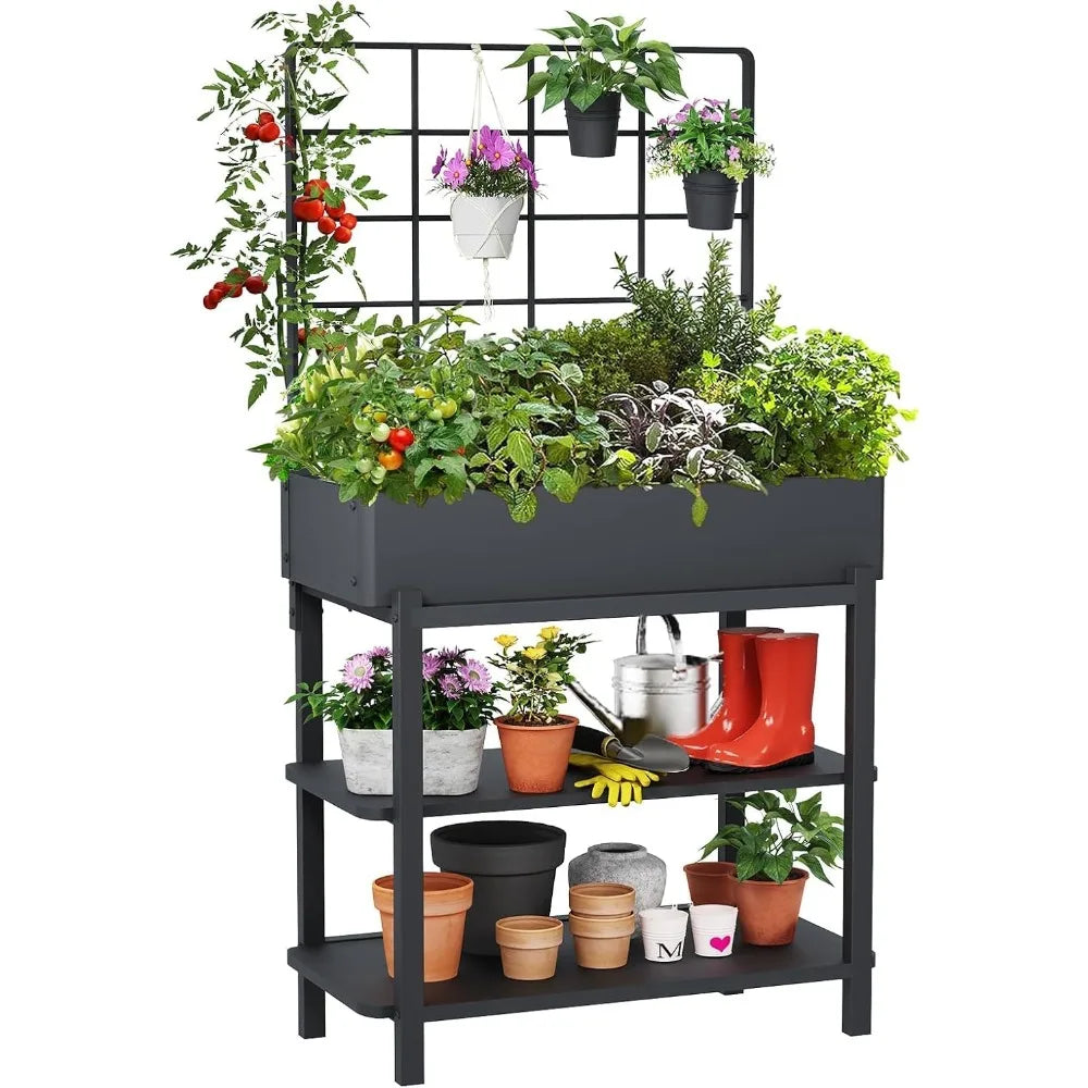 Hot-Sell! Elevated Planter Box with Trellis Raised Garden Bed with Legs Outdoor Standing Flower Beds for Patio Vegetable Herb