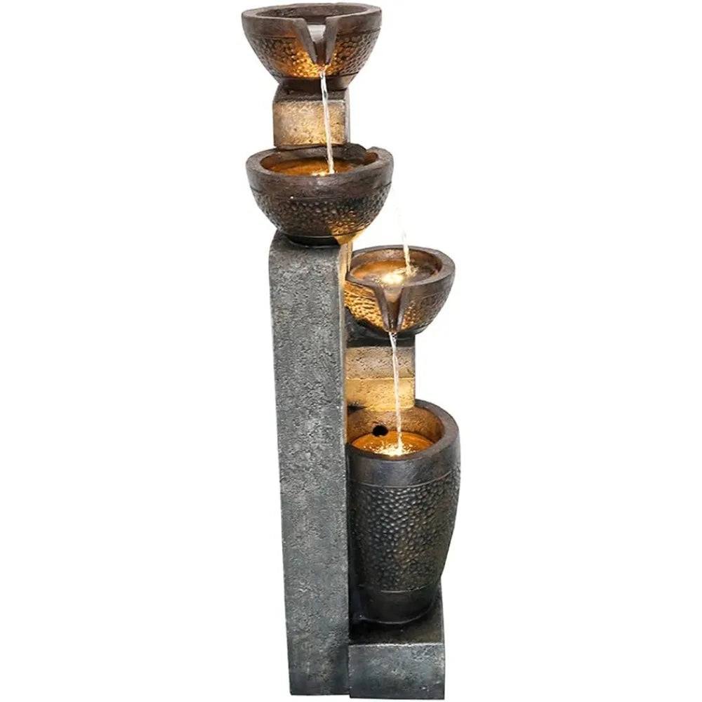 Outdoor Garden Water Fountain-Indoor Polyresin Waterfall Floor-Standing Fountains with LED Lights for Garden, Outdoor Fountain