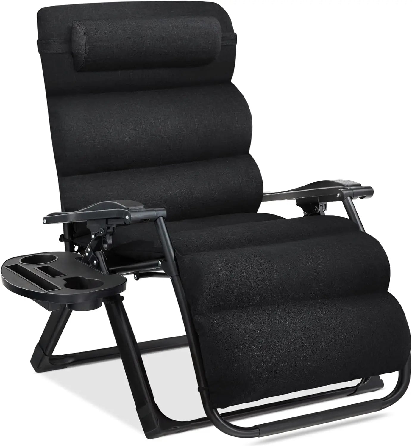 Oversized Zero Gravity Chair, Folding Outdoor Patio Recliner, XL Anti Gravity Lounger w/Removable Cushion, Cup Holder, Side Tray