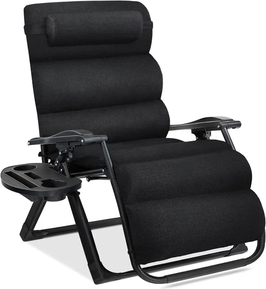 Oversized Zero Gravity Chair, Folding Outdoor Patio Recliner, XL Anti Gravity Lounger w/Removable Cushion, Cup Holder, Side Tray