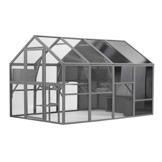 Luxury Outdoor Wooden Cat Catio Enclosure with Walk-In House and Play Features for Multiple Pets