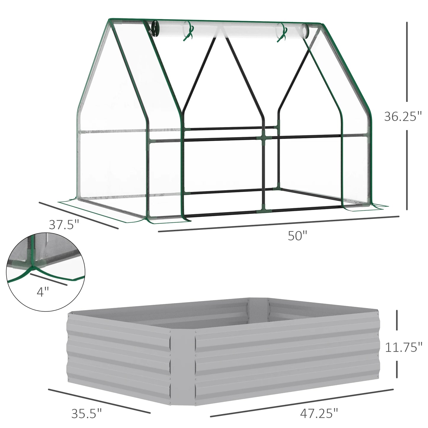 Steel Raised Garden Bed Planter Box Kit with Greenhouse, for Dual Use, Clear