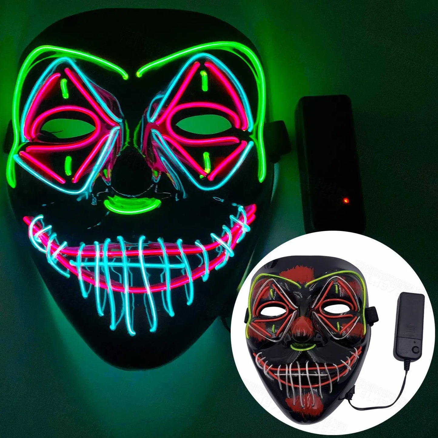 Halloween LED Mask Neon Glow Party Masquerade Mask Glow