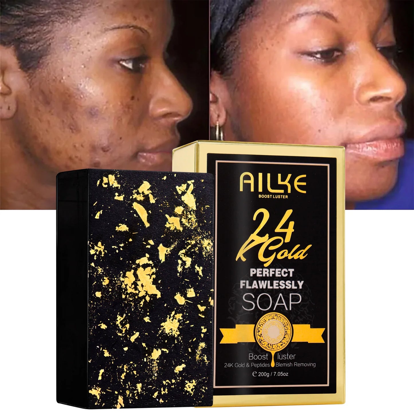 AILKE 24k Gold Perfect Flawlessly Soap, Brighten Skin, Oil Control, Exfoliating, Long-Lasting Scent, For Face & Body, 200g/7 oz