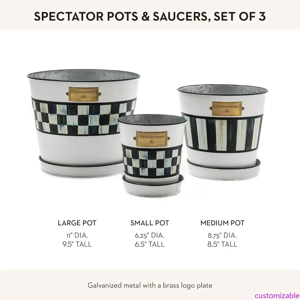 Mackenzie Childs Spectator Black White Pots Saucers