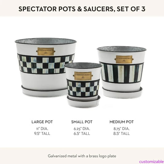 Mackenzie Childs Spectator Black White Pots Saucers