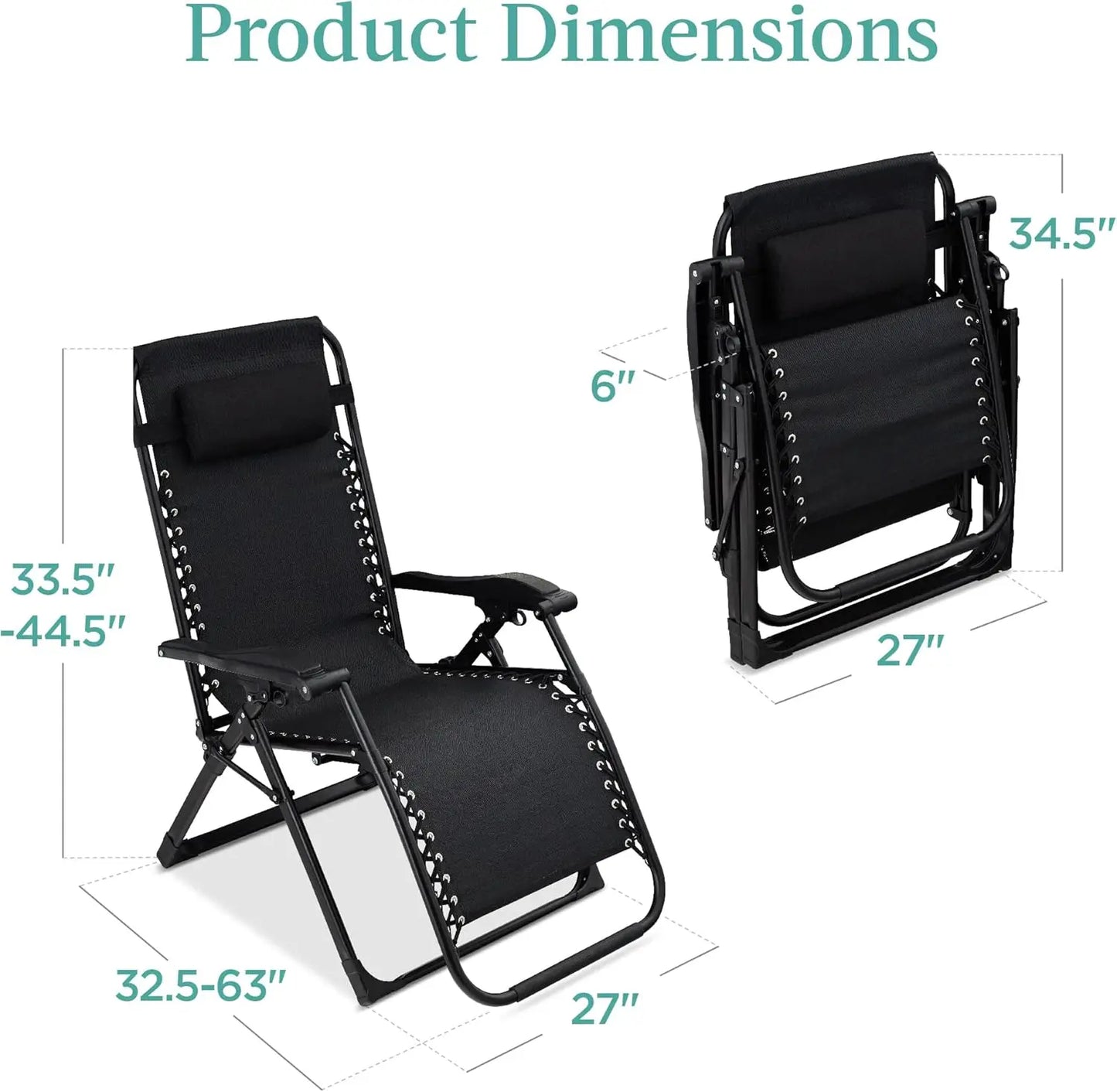 Oversized Zero Gravity Chair, Folding Outdoor Patio Recliner, XL Anti Gravity Lounger w/Removable Cushion, Cup Holder, Side Tray