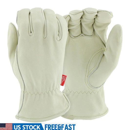 Premium Cowhide Leather Work Gloves Water Resistant Durable